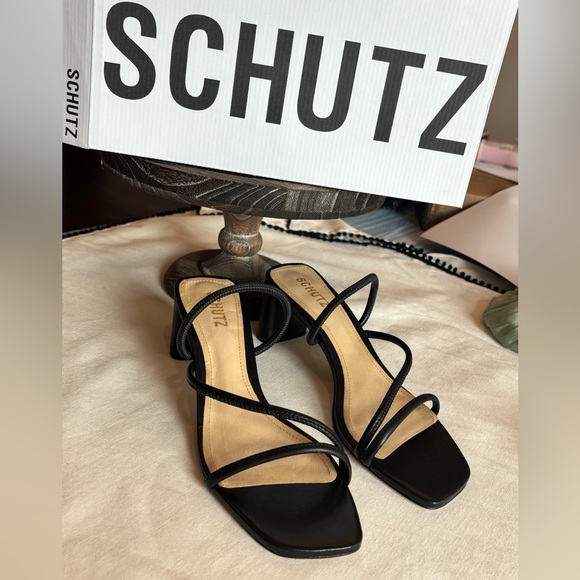 Schutz Black Strappy Square Toe Heeled Sandals • Black Heels • NEW • Dust Bag - Picture 8 of 14